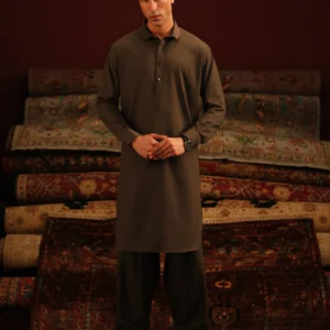 Men's Dark Sage Kurta Shalwar - EMTKS5-41183