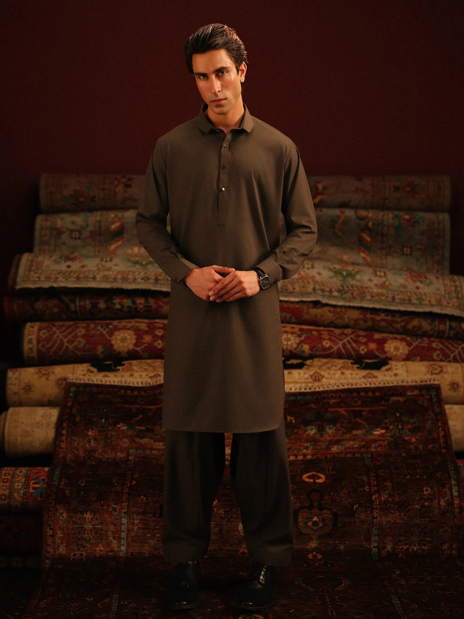 Men’s Dark Sage Kurta Shalwar – EMTKS5-41183
