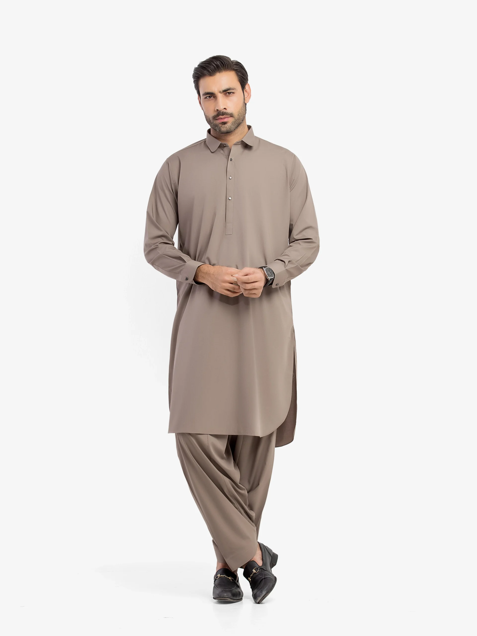 Men’s Sand Grey Kurta Shalwar – EMTKS5-41197