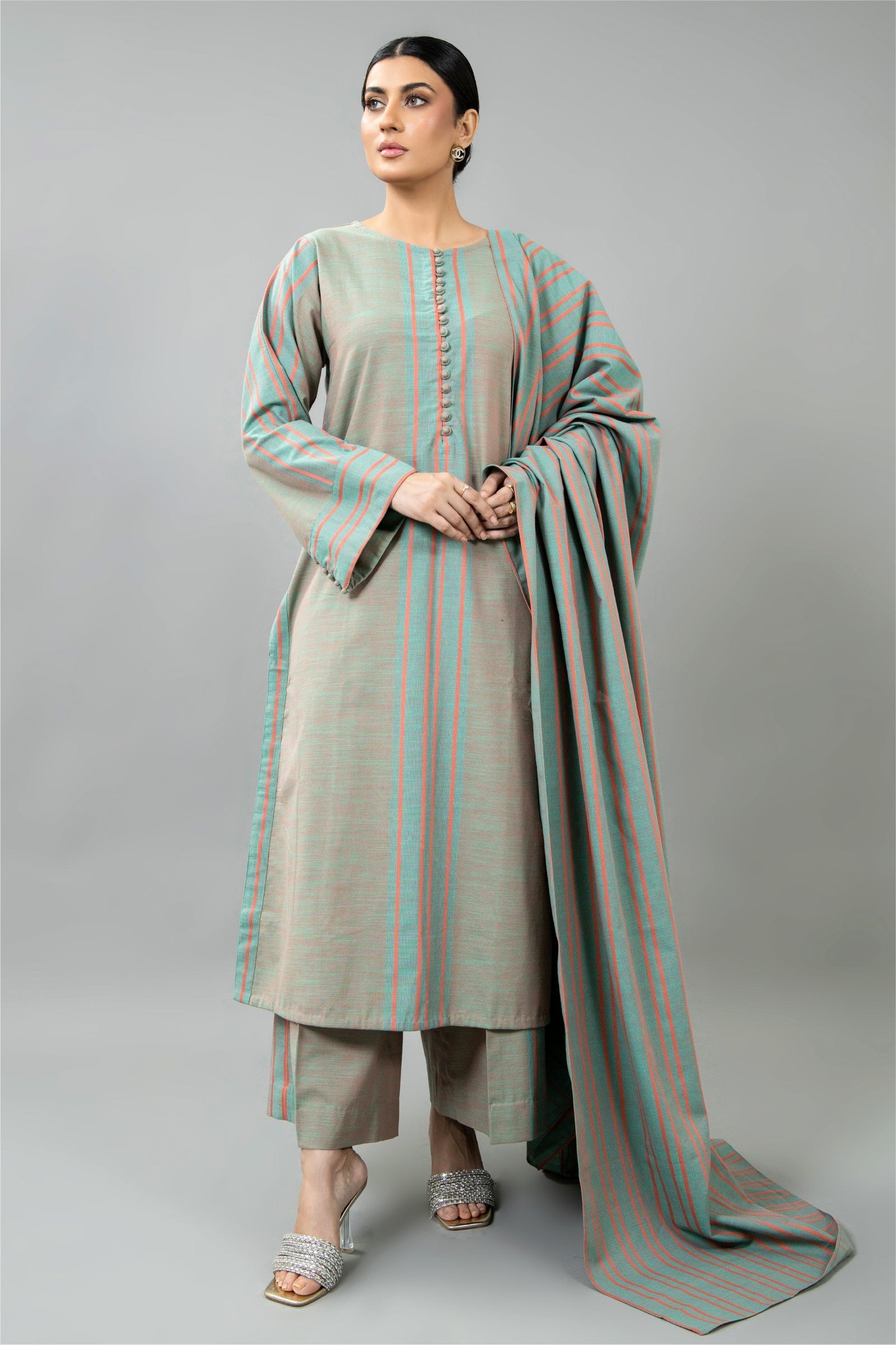 PRET SOLID YARN DYED STRIP KHADDAR 3 PCS